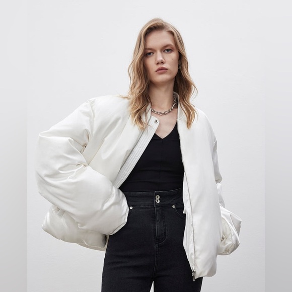 Madeinam Jill Bomber Puffer Jacket Winter Coat Oversized Satin Shine white XS - Picture 3 of 16